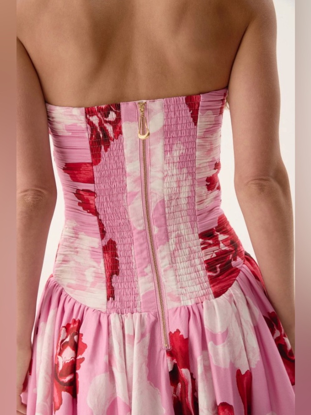 Aje Pink Red Floral Printed Violetta Bubble Hem Strapless Gown AU6/US2 NWT - Picture 8 of 10